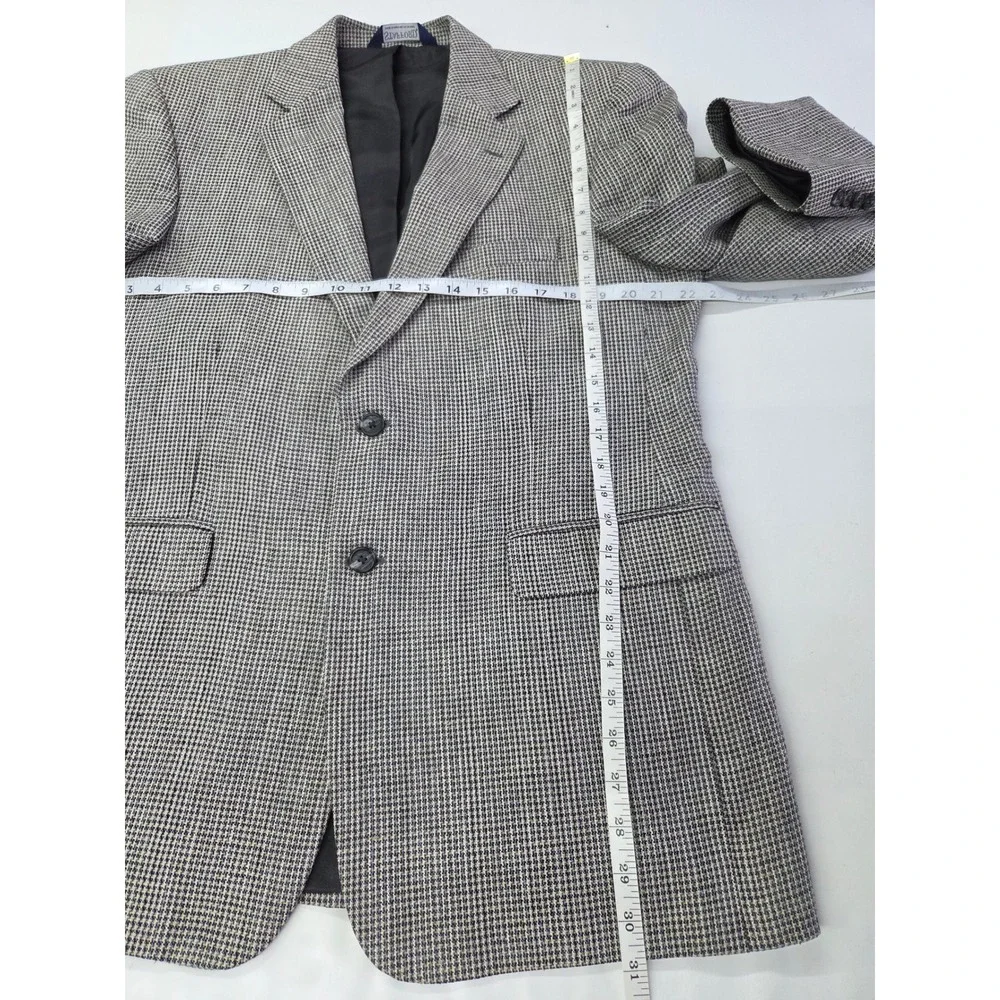 Stafford Mens 42R Silk Houndstooth Blazer Sport Coat Grey Black 2 Button Jacket